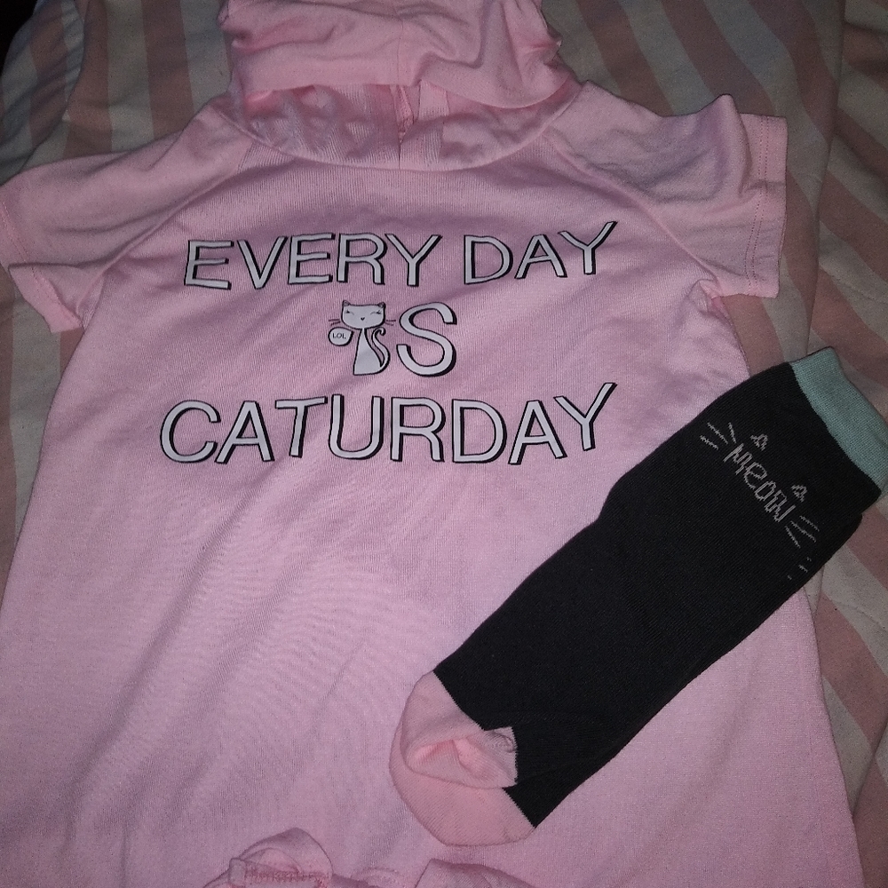 Girls 7 Cat kitten top & meow socks nwot